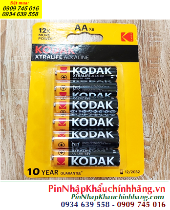 Pin tiểu AA 1.5v KODAK LR6 Alkaline, Pin tiểu AA 1.5V alkaline KODAK LR6 chính hãng /Loại Vỉ 6viên